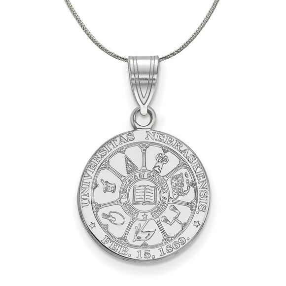 Sterling Silver U. of Nebraska Medium Crest Disc Necklace - 24 Inch - Picture 1 of 8